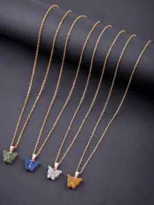 DressBerry Set Of 4 Gold-Plated Sparkling Butterfly Pendant With Chain