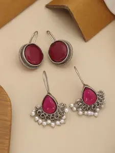 ABDESIGNS Set Of 2 German Silver Classic Silver-Plated Artificial Stones & Beads Drops