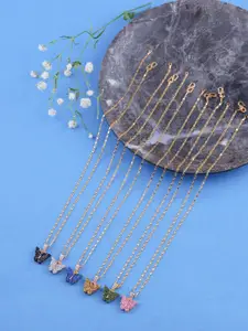 DressBerry Set Of 6 Gold-Plated Sparkling Resin Butterfly Pendant With Chain
