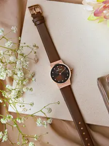 Daniel Klein Women Brown Embellished Dial & Brown Leather Straps Analogue Watch DK11675-4