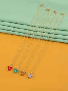 DressBerry Set Of 4 Gold-Plated Sparkling Butterfly Pendant With Chain