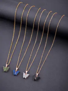 DressBerry Set Of 4 Gold-Plated Sparkling Butterfly Pendant With Chain