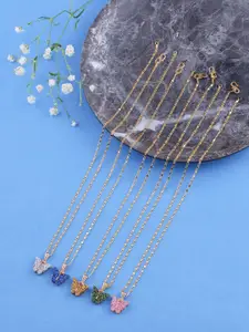 DressBerry Set Of 5 Gold-Plated Sparkling Butterfly Pendant With Chain
