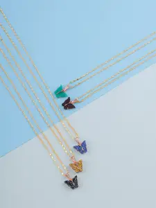 DressBerry Set Of 5 Gold-Plated Sparkling Butterfly Pendant With Chain