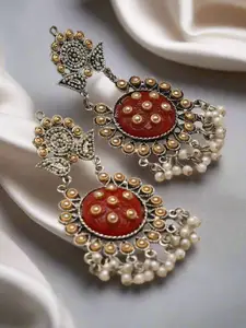 Jazz and Sizzle Silver-Plated Contemporary Shaped Artificial Beads & Pearls Drop Earrings