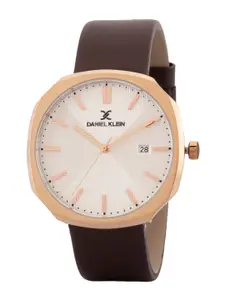 Daniel Klein Men Silver-Toned Dial& Brown Leather Straps Analogue Watch DK 1 12653-1