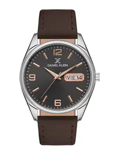 Daniel Klein Men Silver-Toned Dial & Brown Leather Straps Analogue Watch DK.1.13129-6-Silver