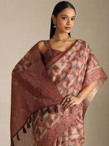 Soch Geometric Printed Zari Chanderi Saree