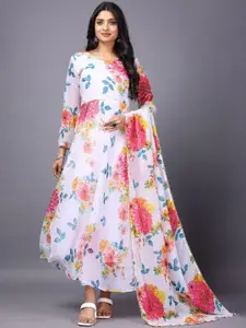 Raiyani Fashion Floral Printed Flared Maxi Dress With Dupatta