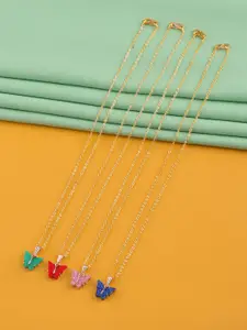 DressBerry Set Of 4 Gold-Plated Sparkling Butterfly Pendant With Chain