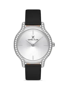 Daniel Klein Women Silver-Toned Dial & Black Leather Strap Analogue Watch DK 1 13209-1