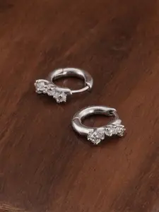 PALMONAS 925 Sterling Silver Rhodium-Plated CZ Studded Circular Anti Tarnish Hoop Earrings