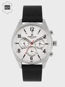 Daniel Klein Men Black Multi-function Genuine Leather Analogue Watch DK11744-3