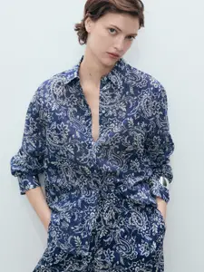 MANGO Floral Print Cotton Casual Shirt