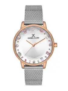 Daniel Klein Women Pink Stone Dial & Silver Toned Bracelet Style Straps Analogue Watch