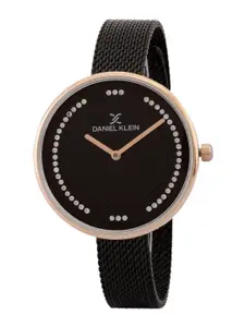 Daniel Klein Women Gunmetal-Toned Embellished Dial & Black Bracelet Style Straps Analogue Watch