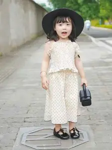 StyleCast x Revolte Girls Polka Dots Printed Pure Cotton Top With Palazzos