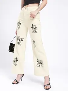 glitchez Women Wide Leg Mickey Mouse Printed Jeans