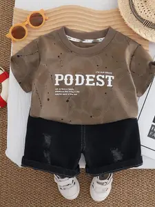 StyleCast x Revolte Boys Typography Printed T-shirt With Shorts