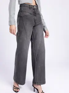 glitchez Women Panelled Baggy Wide Leg High-Rise Jeans