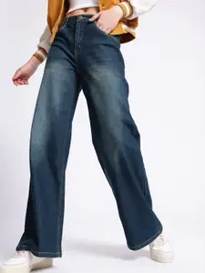 glitchez Women Wide Leg Faded Stretchable Jeans