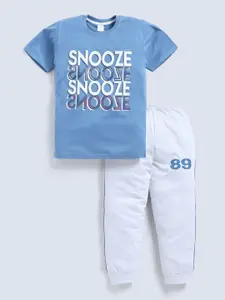 Todd N Teen Boys Printed Pure Cotton Round Neck T-shirt With Joggers