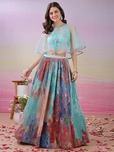 SAPTRANGI Printed Beads And Stones Ready To Wear Lehenga With Blouse