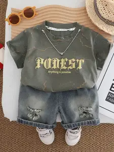 StyleCast x Revolte Boys Typography Printed T-shirt With Capris