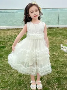 INCLUD Girls Solid Fit & Flare Knee Length Dress