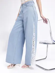 glitchez Women Palazzo Fit Lace Paneling High-Rise Jeans