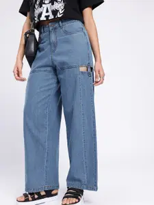 glitchez Women Cut-Out Detailing Baggy Light Fade Jeans