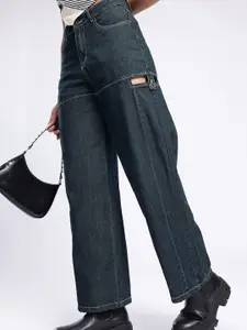 glitchez Women Cut-Out Baggy High-Rise Light Fade Stretchable Jeans