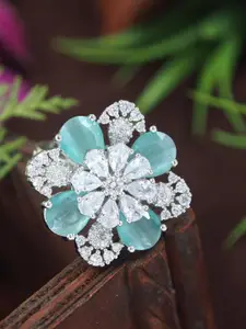 SGA FASHION Silver-Plated Zircon & Ameircan Diamond Studded Finger Ring