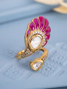 Kushal's Fashion Jewellery Victorian-Plated Ruby Kundan Studded Ethnic Finger Ring