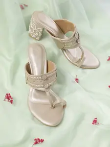 House of Pataudi Ethnic Embellished Block Heel Sandals