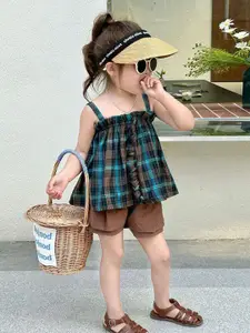 StyleCast x Revolte Girls Checked Pure Cotton Top With Shorts