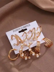 Celestique Set Of 9 Pearls Beaded Korean Contemporary Half Hoop Earrings