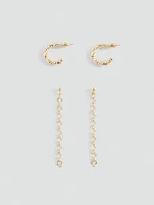 MANGO Set Of 2 Contemporary Half Hoop & Drop Earrings