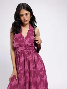 Stylecast X Hersheinbox Floral Printed Halter Neck A-Line Maxi Dress