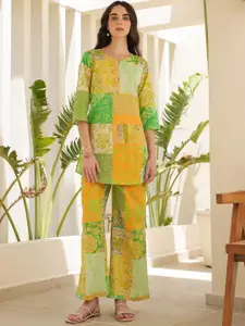 JISORA Women's Printed Cotton Top With Trousers Co-Ord Set