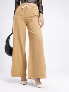 glitchez Women Light Khaki Wide Leg Jeans