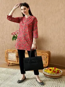 Anouk Rustic Women Floral Printed Mandarin Collar Pure Cotton Kurti