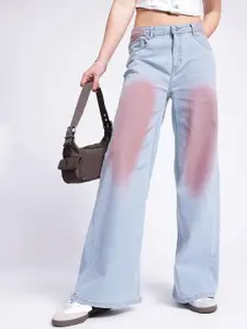 glitchez Women Dyed Wide Leg Faded Stretchable Jeans