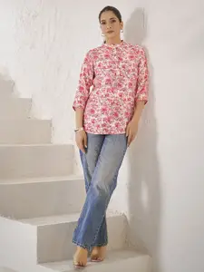 Anouk Women Floral Printed Mandarin Collar Pure Cotton Kurti