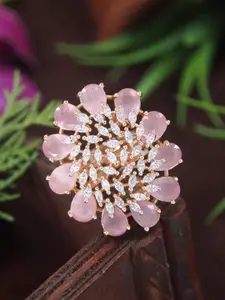 SGA FASHION Rose Gold-Plated Zircon & American Diamond Studded Finger Ring