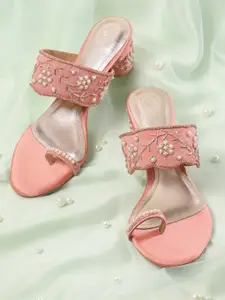 House of Pataudi Floral Embellished Block Heels