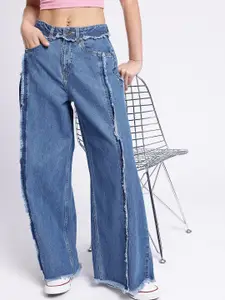 glitchez Women Frayed Detail Palazzo Fit Jeans