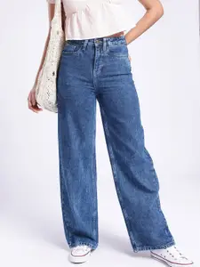 glitchez Women Baggy Wide Leg High-Rise Light Fade Jeans