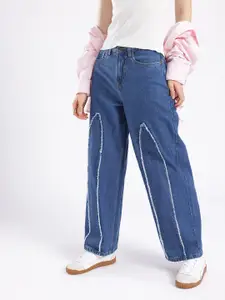 glitchez Women Baggy Fit Patch Work High-Rise Light Fade Jeans