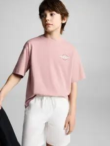 Mango Kids Boys Graphic Printed Drop-Shoulder Sleeves Pure Cotton T-shirt